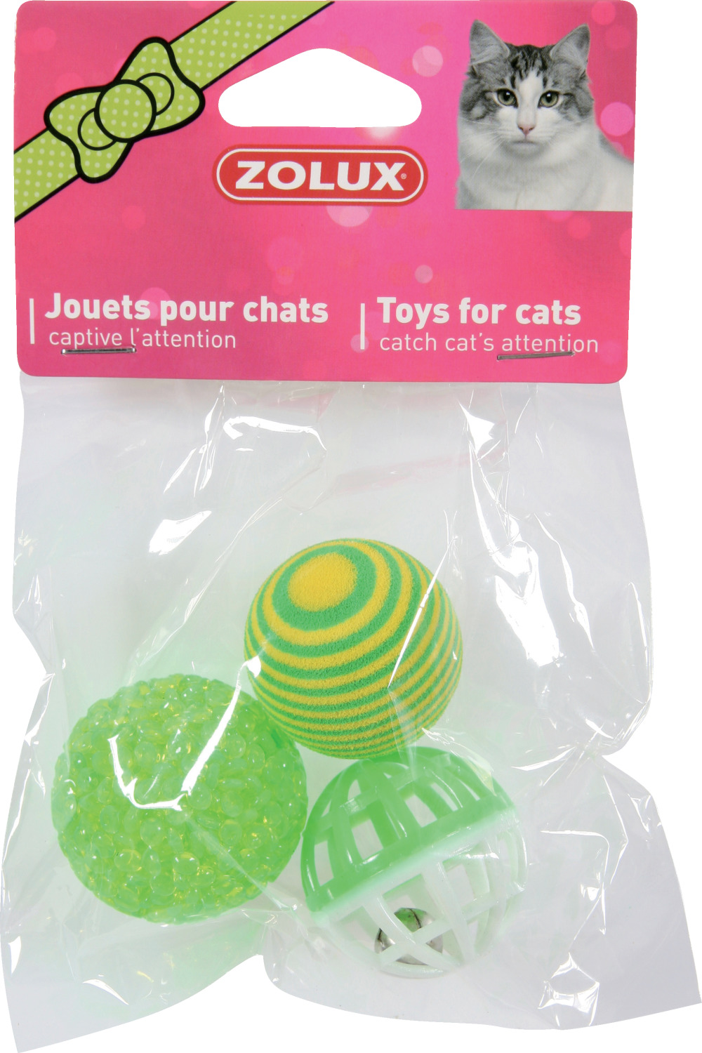 Lot de 3 balles variées pour chat 4 cm